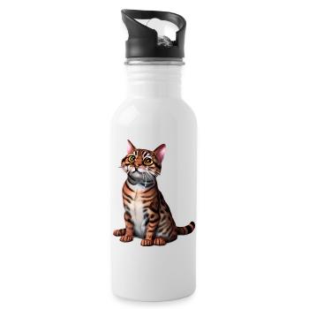 Kätzchen Bengalkatze Katze Katzenbesitzer Kater - Trinkflasche mit integriertem Trinkhalm - Weiß - Rechts