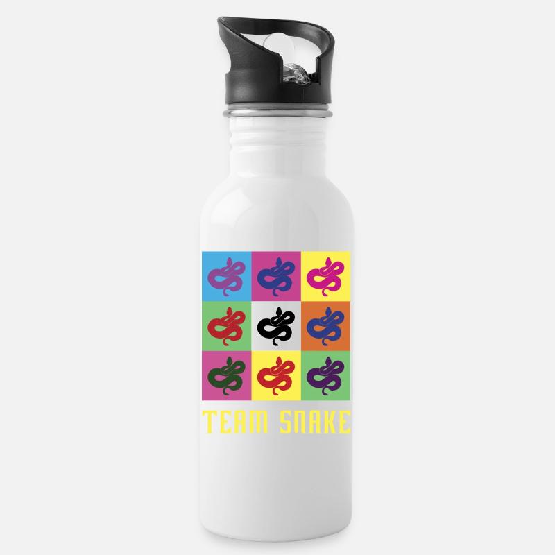 Team Schlange - Trinkflasche mit integriertem Trinkhalm - Weiß