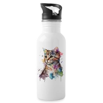 Watercolor Kitten Katze Kunst - Trinkflasche mit integriertem Trinkhalm - Weiß - Rechts
