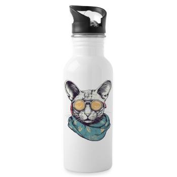 Cat yellow glasses - Water bottle with straw - white - Right