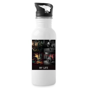 Training Sportswear Bodybuilding Fitness Kleidung - Trinkflasche mit integriertem Trinkhalm - Weiß - Rechts