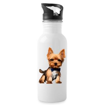 Dog Owner Yorkshire Terrier Puppy Dog - Water bottle with straw - white - Right