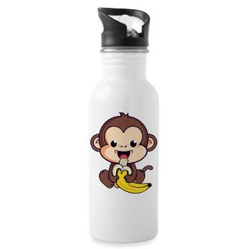 Un singe mignon mange une banane - Gourde avec paille intégrée - blanc - Droite
