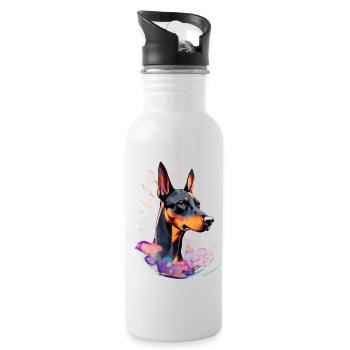 Dobermann - Trinkflasche mit integriertem Trinkhalm - Weiß - Rechts