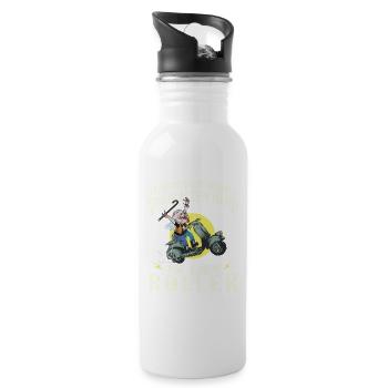 Unterschätze niemals einen alten Mann auf Roller - Trinkflasche mit integriertem Trinkhalm - Weiß - Rechts