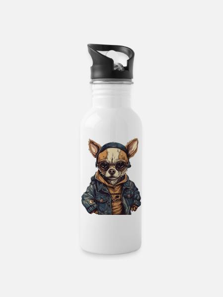 Rue cool de style rappeur de chien Chihuahua - Gourde avec paille intégrée - blanc