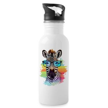 Milo the bespectacled zebra - Water bottle with straw - white - Right