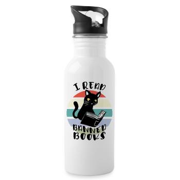 Ich lese verbotene Bücher Katze - Trinkflasche mit integriertem Trinkhalm - Weiß - Rechts