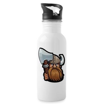 Olaf, the Bold: Cartoon Viking Olaf - Water bottle with straw - white - Right