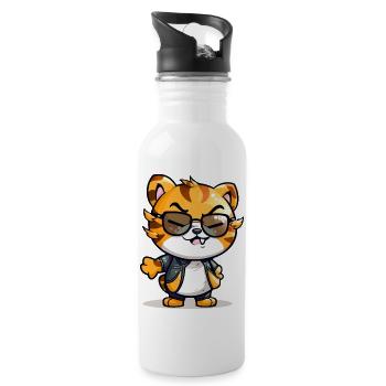 Looky, der lustige Tiger - Trinkflasche mit integriertem Trinkhalm - Weiß - Rechts