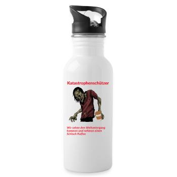 Katastrophenschützer beim Weltuntergang - Trinkflasche mit integriertem Trinkhalm - Weiß - Rechts