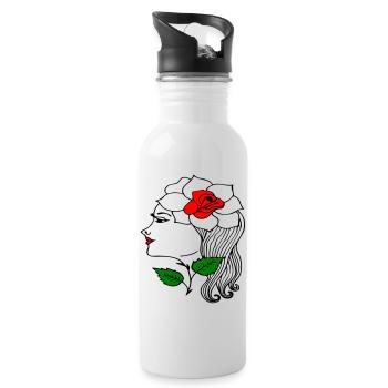 Tête de femme avec une rose dans les cheveux - Gourde avec paille intégrée - blanc - Droite