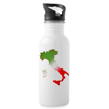 Landkarte von Italien mit dreifarbiger Flagge - Trinkflasche mit integriertem Trinkhalm - Weiß - Rechts