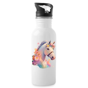 Cheval fleur - Gourde avec paille intégrée - blanc - Droite