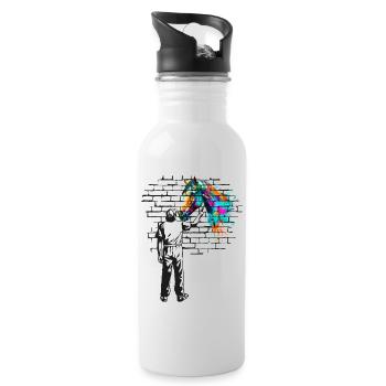 Horse Brick wall painting - Water bottle with straw - white - Right