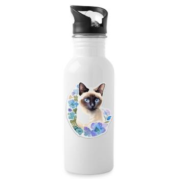 Siamkatze - Trinkflasche mit integriertem Trinkhalm - Weiß - Rechts