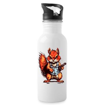 Eichhörnchen als bewaffneter Söldner - Trinkflasche mit integriertem Trinkhalm - Weiß - Rechts