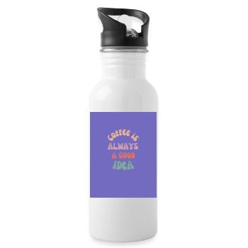 Kaffee ist immer eine gute Idee (Lila) - Trinkflasche mit integriertem Trinkhalm - Weiß - Rechts