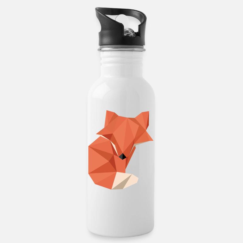 origami fox - Trinkflasche mit integriertem Trinkhalm - Weiß