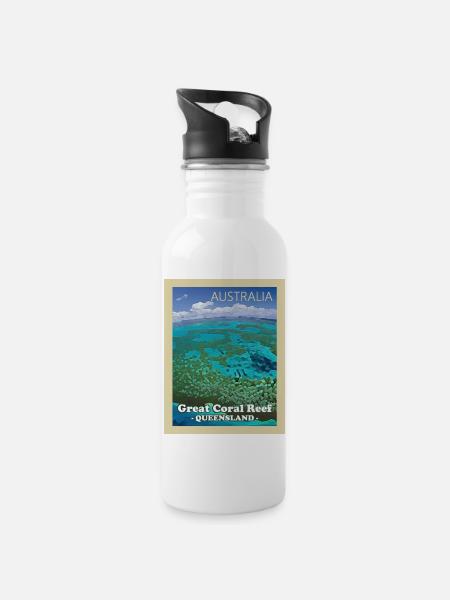 Great Barrier Reef - Trinkflasche mit integriertem Trinkhalm - Weiß