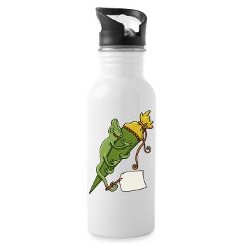 Chameleon with school cone and slip of paper - Water bottle with straw - white - Right