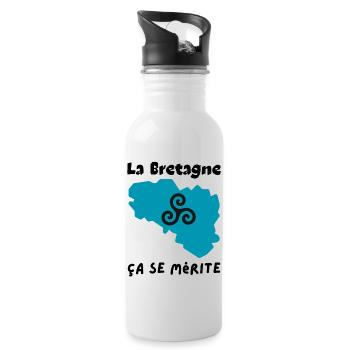 La Bretagne , ça se mérite 2, - Gourde avec paille intégrée - blanc - Droite