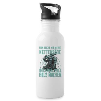 König will Holz machen Waldarbeiter Forstwirt - Trinkflasche mit integriertem Trinkhalm - Weiß - Rechts