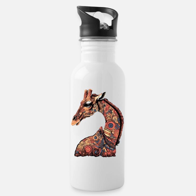 Minmi, die Giraffe - Trinkflasche mit integriertem Trinkhalm - Weiß