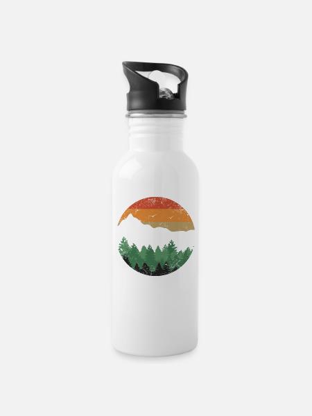 Retro Wald Outdoor Naturliebhaber - Trinkflasche mit integriertem Trinkhalm - Weiß