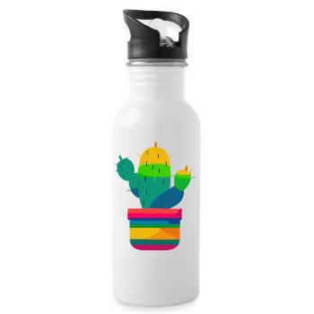 Mexikanischer farbiger Kaktus - Trinkflasche mit integriertem Trinkhalm - Weiß - Rechts