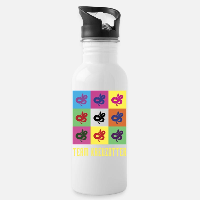 Team Kreuzotter - Trinkflasche mit integriertem Trinkhalm - Weiß