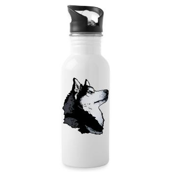 Husky head - Water bottle with straw - white - Right
