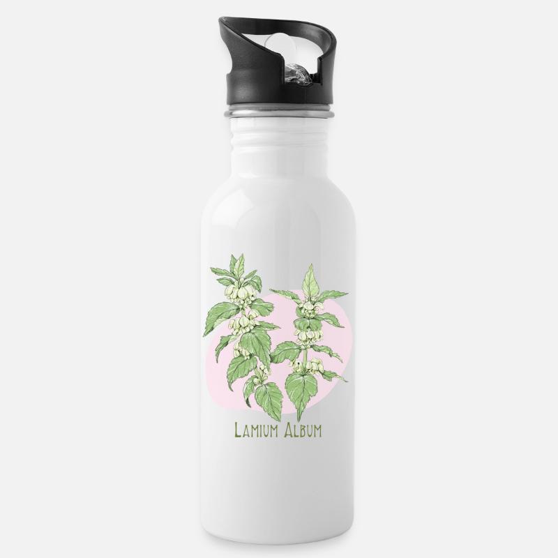Hellweiße botanische Zeichnung - Trinkflasche mit integriertem Trinkhalm - Weiß
