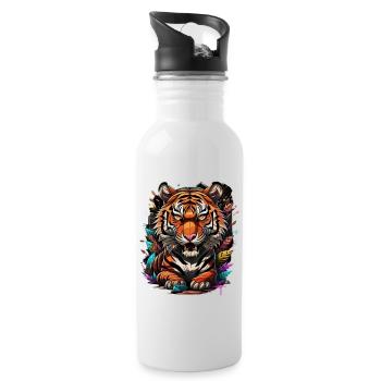Graffiti Tiger - Trinkflasche mit integriertem Trinkhalm - Weiß - Rechts