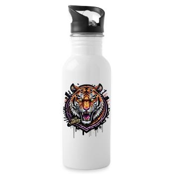 Graffiti Tiger - Trinkflasche mit integriertem Trinkhalm - Weiß - Rechts