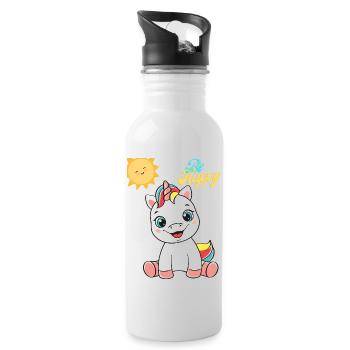 Licorne Soyez heureux - Gourde avec paille intégrée - blanc - Droite