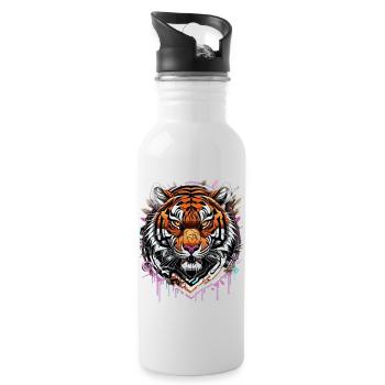 Graffiti Tiger - Trinkflasche mit integriertem Trinkhalm - Weiß - Rechts