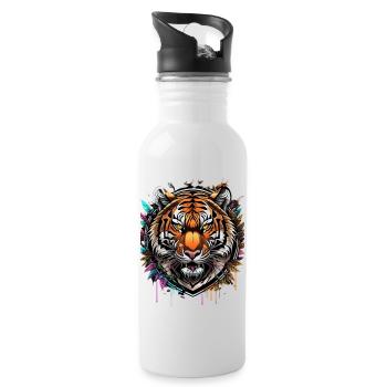 Graffiti Tiger - Trinkflasche mit integriertem Trinkhalm - Weiß - Rechts