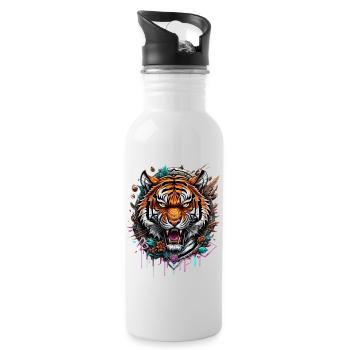 Graffiti Tiger - Trinkflasche mit integriertem Trinkhalm - Weiß - Rechts