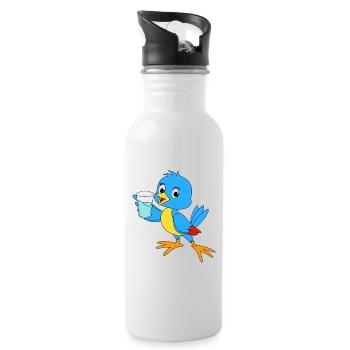 Mia the bird loves water - Water bottle with straw - white - Right