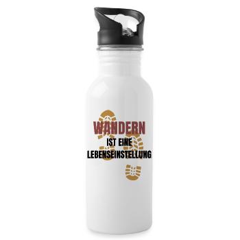 Wandern ist eine Lebenseinstellung! - Trinkflasche mit integriertem Trinkhalm - Weiß - Rechts