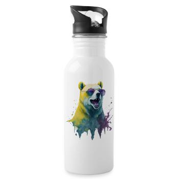 Cool polar bear with sunglasses, portrait - Water bottle with straw - white - Right