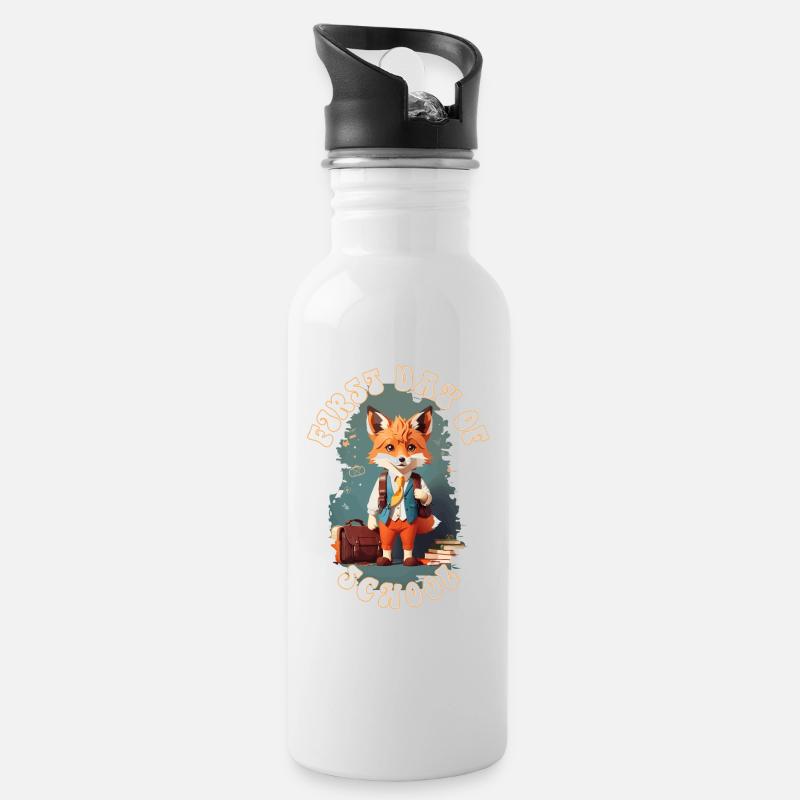 Niedlicher Schulkind Fuchs Schulanfang - Trinkflasche mit integriertem Trinkhalm - Weiß