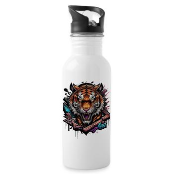 Tigre maléfique - Gourde avec paille intégrée - blanc - Droite