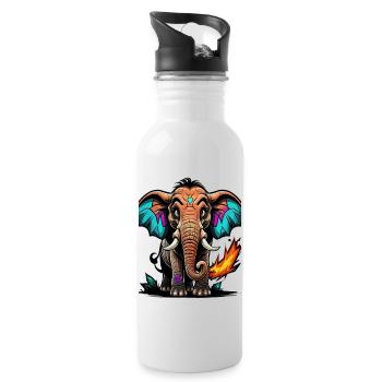 Graffiti Elefant - Trinkflasche mit integriertem Trinkhalm - Weiß - Rechts