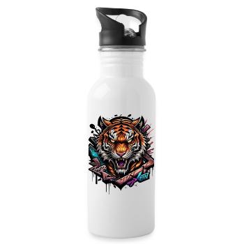 Graffiti Tiger - Trinkflasche mit integriertem Trinkhalm - Weiß - Rechts