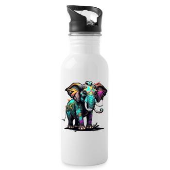 Graffiti Elefant - Trinkflasche mit integriertem Trinkhalm - Weiß - Rechts