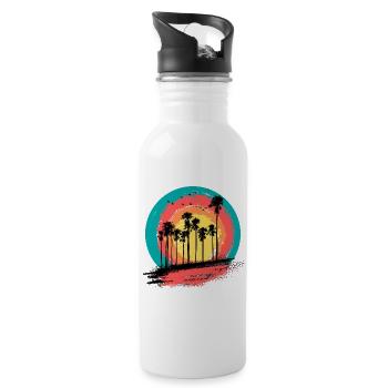Palmen Sonnenuntergang Sommerurlaub - Trinkflasche mit integriertem Trinkhalm - Weiß - Rechts