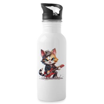 Cat Animal Electric Guitar Guitarist Band Music Rock - Water bottle with straw - white - Right