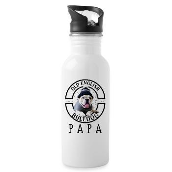 Bulldogge Bulldog Bulldoggen Papa - Trinkflasche mit integriertem Trinkhalm - Weiß - Rechts
